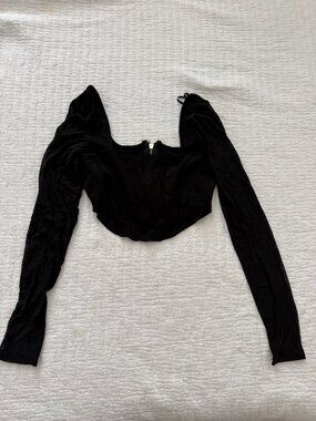 Forever 21 Cropped Black Mesh Sleeve Top